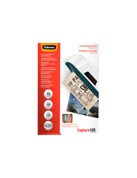 PACK 100 FUNDAS DE PLASTIFICAR FELLOWES ADHESIVAS 125 MICRAS A3