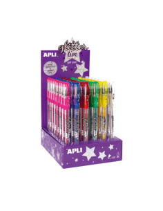 APLI BOLÍGRAFO GEL PEN GLITTER LIVE COLORES SURTIDOS -EXPOSITOR 48U-