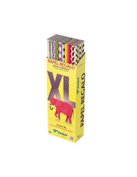 PAPEL de REGALO ROLLO SADIPAL GRAN FORMATO XL 1x2 m CAJA de 50 TODO AÑO