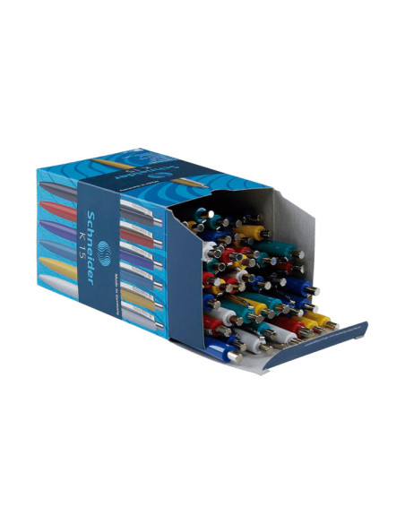 CAJA 50 BOLIGRAFOS RETRÁCTILES SCHNEIDER K15 SURTIDOS