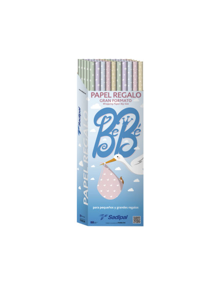 EXPOSITOR 50 ROLLOS PAPEL REGALO BEBÉ SADIPAL 1x2m