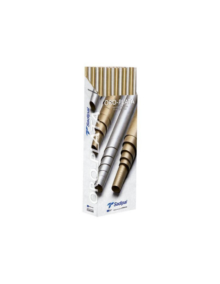 EXPOSITOR 50 ROLLOS PAPEL REGALO SADIPAL KRAFT ORO Y PLATA 1x3m