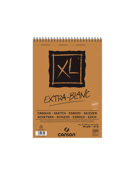 BLOC DE DIBUJO CANSON XL CROQUIS EXTRA BLANCO CON ESPIRAL GRANO FINO A4 90g 120h