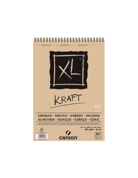 BLOC DE DIBUJO CANSON XL KRAFT CON ESPIRAL PAPEL VERJURADO A4 90g 60h
