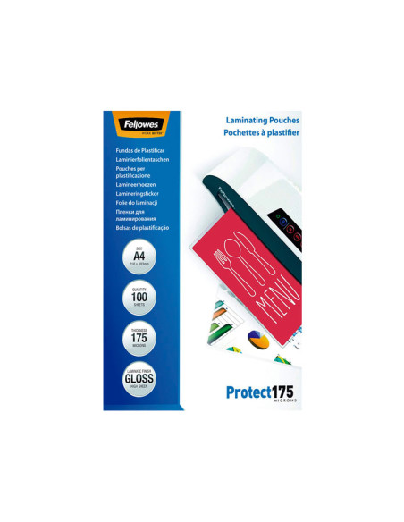 PACK 100 FUNDAS DE PLASTIFICAR FELLOWES BRILLO A4 175 MICRAS