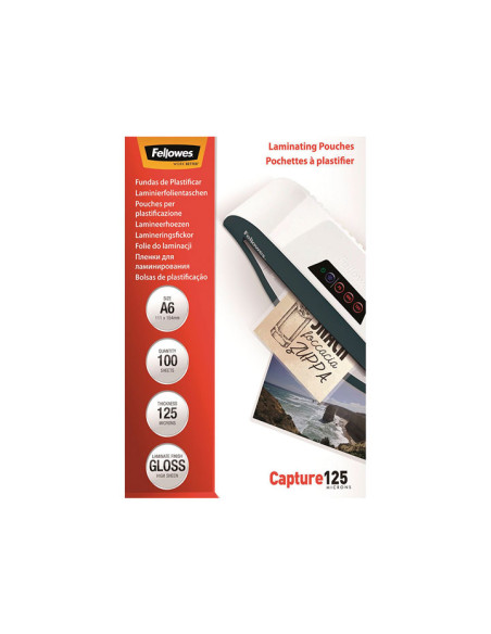 PACK 100 FUNDAS DE PLASTIFICAR FELLOWES BRILLO A6 125 MICRAS