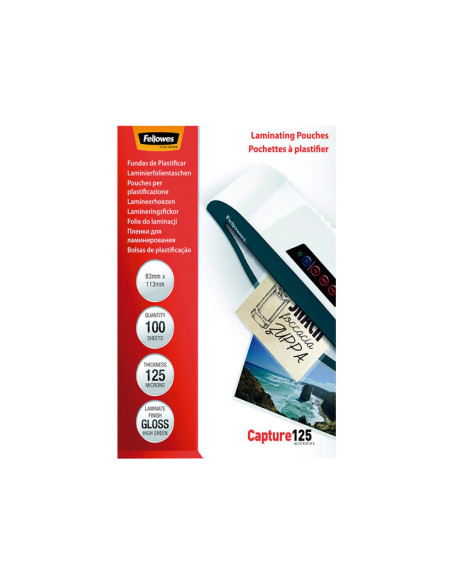 FELLOWES PACK 100 FUNDAS PLASTIFICAR 125 MIC BRILLO 83X113MM