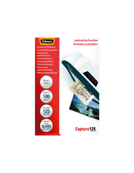 FELLOWES FUNDAS DE PLASTIFICAR 125 MICRAS 65X95MM BRILLO PACK 100 UD