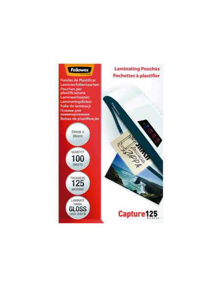 PACK 100 FUNDAS DE PLASTIFICAR FELLOWES BRILLO 54x86mm 125 MICRAS