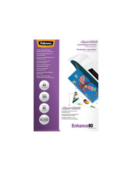 PACK 100 FUNDAS DE PLASTIFICAR FELLOWES ALTA VELOCIDAD A4 80 MICRAS