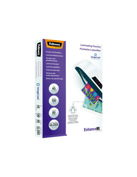 PACK 100 FUNDAS DE PLASTIFICAR FELLOWES BRILLO A5 80 MICRAS