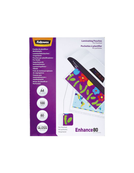 PACK 100 FUNDAS DE PLASTIFICAR FELLOWES TALADRADAS 80 MICRAS 228x303mm