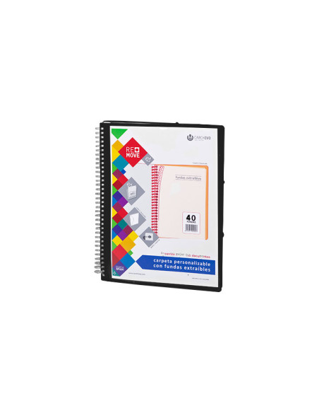 CARPETA FUNDAS TARIFARIO CARCHIVO REMOVE ESPIRAL PP A4 CANGURO con GOMA 40 F EXTRAIBLES NEGRO