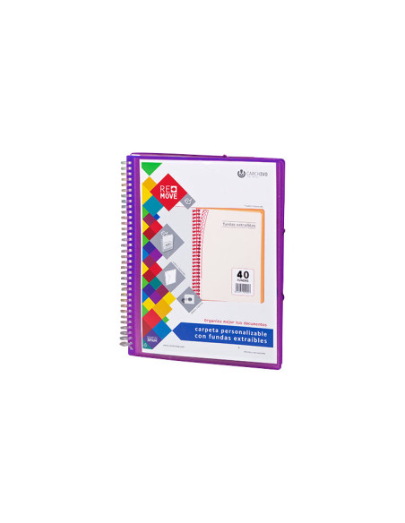 CARPETA FUNDAS TARIFARIO CARCHIVO REMOVE ESPIRAL PP A4 CANGURO con GOMA 40 F EXTRAIBLES VIOLETA