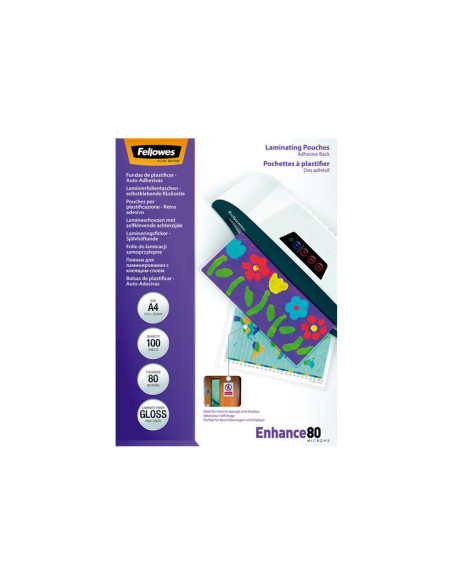 PACK 100 FUNDAS DE PLASTIFICAR FELLOWES ADHESIVAS 80 MICRAS A4