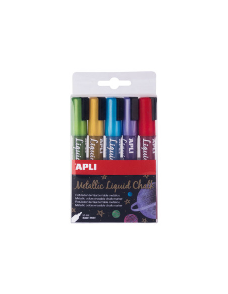 ESTUCHE 5 ROTULADORES APLI LIQUID CHALK PUNTA CÓNICA METAL