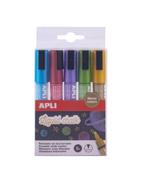ESTUCHE 5 ROTULADORES APLI LIQUID CHALK PUNTA CÓNICA METAL