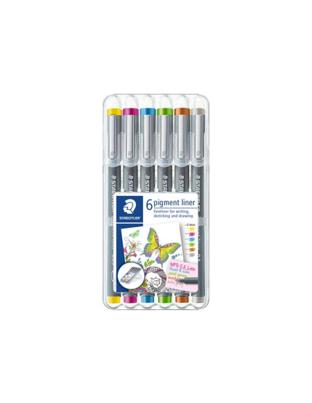 ESTUCHE 6 ROTULADORES STAEDTLER PIGMENT LINER 308 03mm COLORES 2