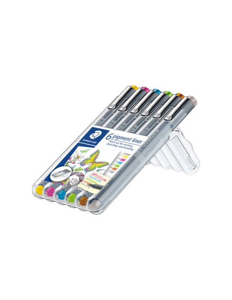 ESTUCHE 6 ROTULADORES STAEDTLER PIGMENT LINER 308 05mm COLORES 2