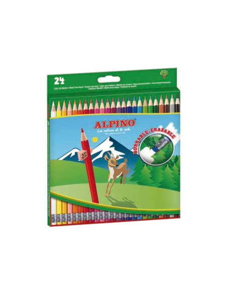 ALPINO LÁPICES DE COLORES BORRABLES 177MM CSURTIDOS ESTUCHE 24 UD