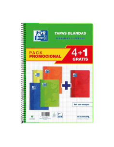 OXFORD CUADERNO ESPIRAL 80H FOLIO 4X4MM CMARGEN TAPA BLANDA PACK 41 UD COLORES VIVOS