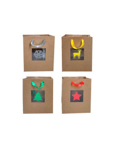 CAJA 12 BOLSAS KRAFT NAVIDAD CON VENTANA