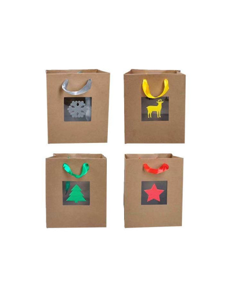CAJA 12 BOLSAS KRAFT NAVIDAD CON VENTANA