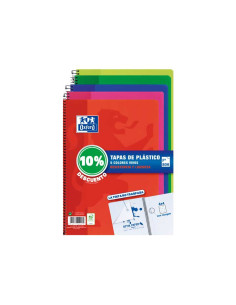 OXFORD CUADERNO ESPIRAL 80H FOLIO 4X4MM CMARGEN TAPA DE PLÁSTICO PACK 5 UD 10 DTO CSURTIDOS VIVOS