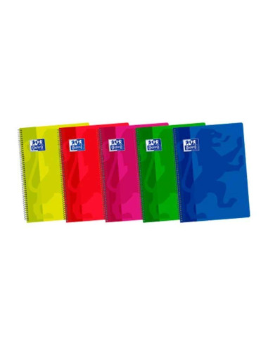 OXFORD CUADERNO ESPIRAL 80H FOLIO 4X4MM CMARGEN TAPA DE PLÁSTICO PACK 5 UD 10 DTO CSURTIDOS VIVOS
