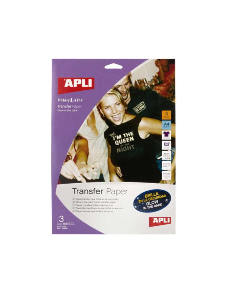 BLÍSTER 3h PAPEL TRANSFER APLI BRILLA EN LA OSCURIDAD