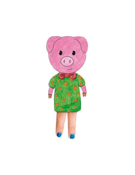 MARIONETA DEDO CARTULINA 300 gr para RECORTAR Y DECORAR LOS 3 CERDITOS PACK de 7
