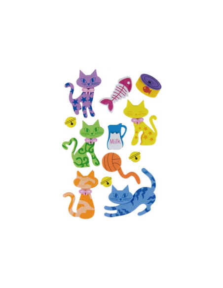 SET FIGURAS GOMA EVA FIXO KIDS ADHESIVAS 3D GATOS