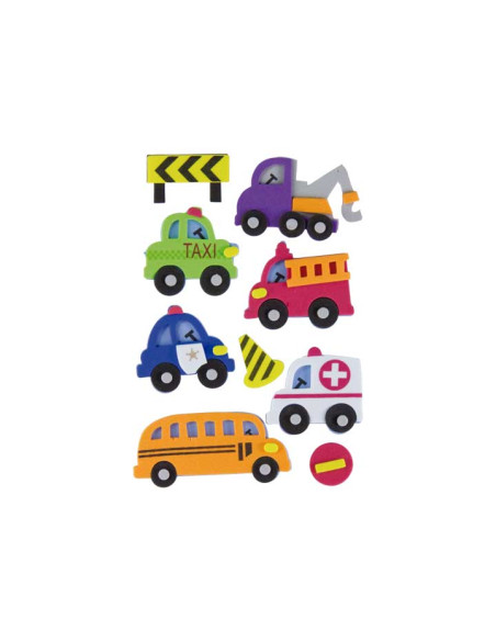 SET FIGURAS GOMA EVA FIXO KIDS ADHESIVAS 3D VEHÍCULOS