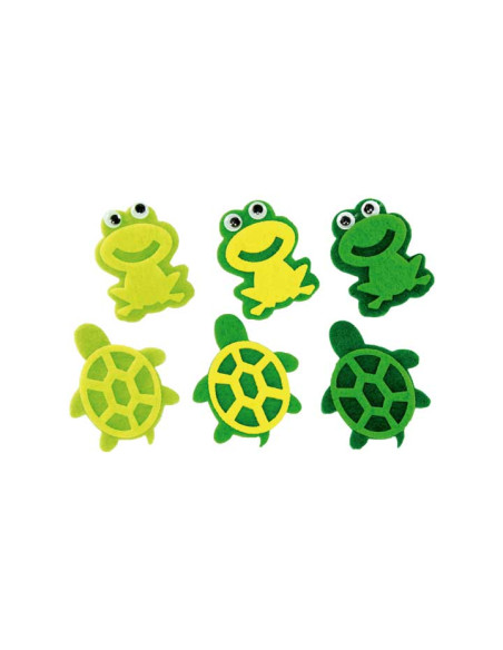 SET 12 FIGURAS FIELTRO FIXO KIDS ADHESIVAS 3D RANAS Y TORTUGAS