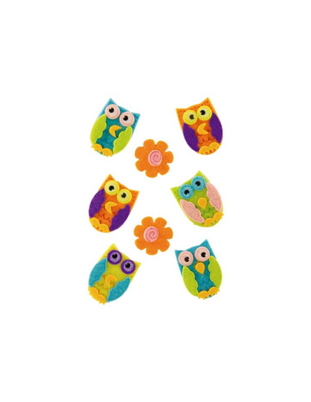 SET FIGURAS FIELTRO FIXO KIDS ADHESIVAS 3D BÚHOS