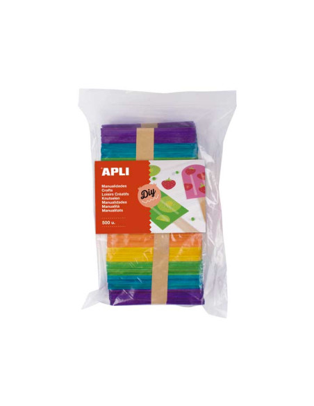 PALILLOS PLANOS APLI MADERA COLORES TAMAÑOS SURTIDOS BOLSA de 500
