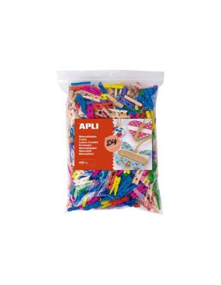PINZAS APLI MINI 25x3 MADERA COLORES BOLSA de 450