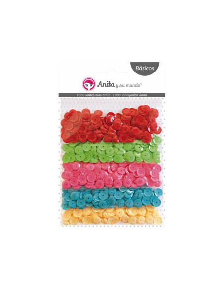 BOLSA 1000 LENTEJUELAS ANITA Y SU MUNDO COLORES VIVOS Ø8mm