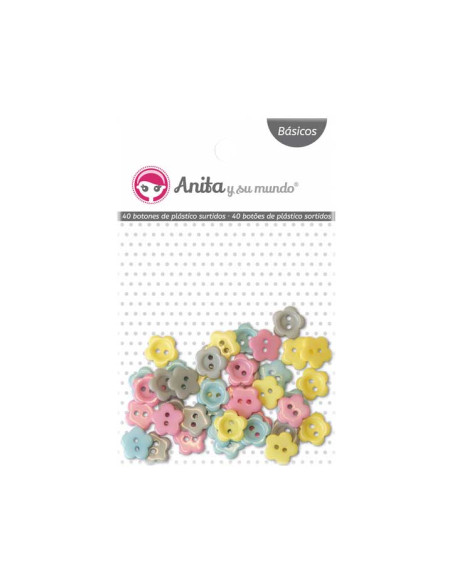 BOLSA 40 BOTONES DE PLÁSTICO ANITA Y SU MUNDO FLORES 1cm