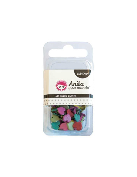 PACK 50 BRADS METÁLICOS ANITA Y SU MUNDO CORAZONES 10mm