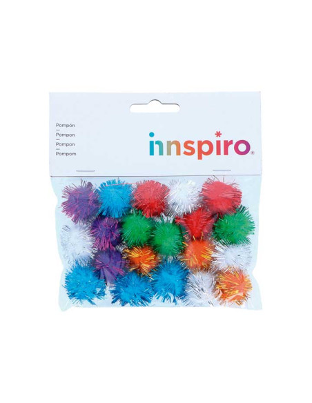 BOLSA 20 POMPONES BRILLANTES INNSPIRO Ø25mm SURTIDOS