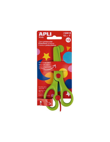 APLI TIJERAS PREESCOLAR AMBIDIESTROS 13CM ASIMÉTRICAS 3 AÑOS VERDE -BLISTER-