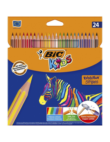 BIC LÁPICES DE COLORES KIDS EVOLUTION STRIPES CSURTIDOS ESTUCHE 24 UD