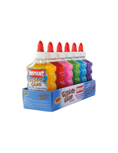 CAJA 6 BOTES COLA INSTANT GLITTER GLUE METALLIC 180ml