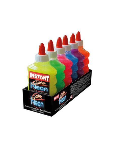 CAJA 6 BOTES COLA INSTANT GLITTER NEÓN 180ml
