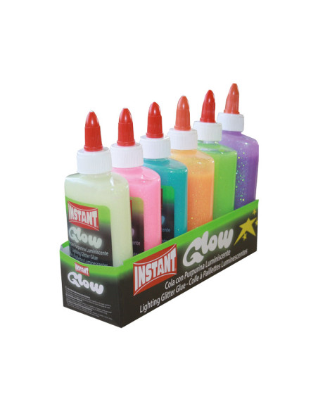 INSTANT COLA GLOW CON PURPURINA LUMINISCENTE BOTELLA 147ML CAJA EXPOSITORA - 6 UND-  CSURTIDOS