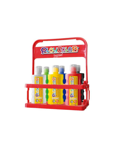 BASKET 6 BOTELLAS TÉMPERA LÍQUIDA PLAYCOLOR 500ml SURTIDAS