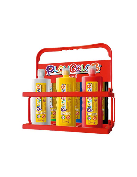 BASKET 6 BOTELLAS TÉMPERA LÍQUIDA PLAYCOLOR 1000ml SURTIDAS