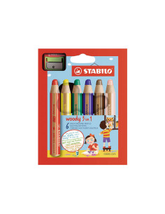 ESTUCHE 6 LÁPICES DE COLOR STABILO WOODY 3 EN 1  SACAPUNTAS