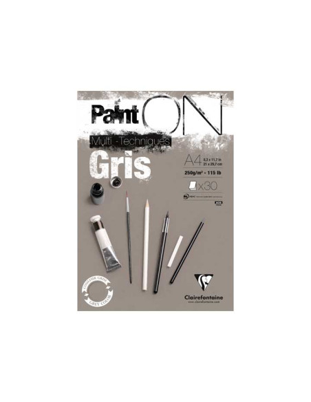 BLOC 30h CLAIREFONTAINE PAINT`ON GRIS 250gr A4